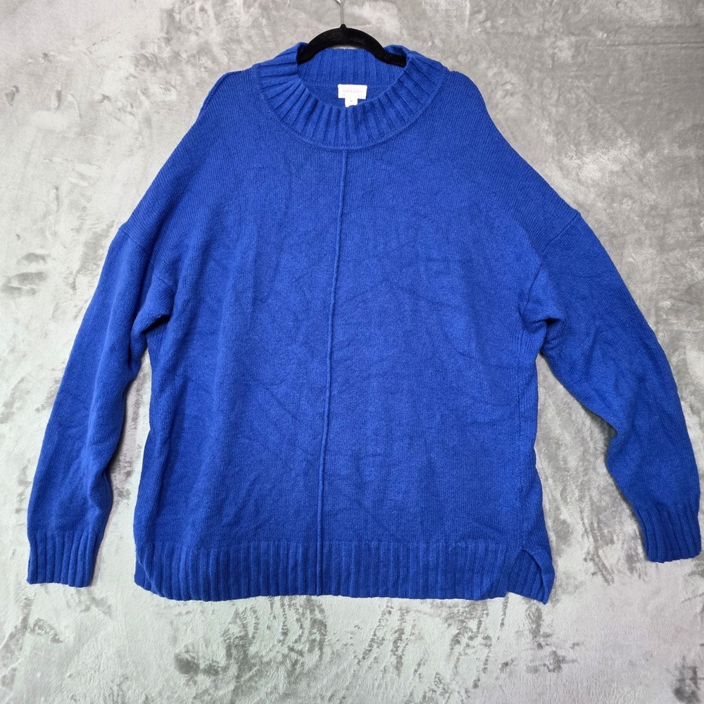Caslon Womens 2X Royal Blue Mock Neck Center Seam Merino Wool Blend Sweater